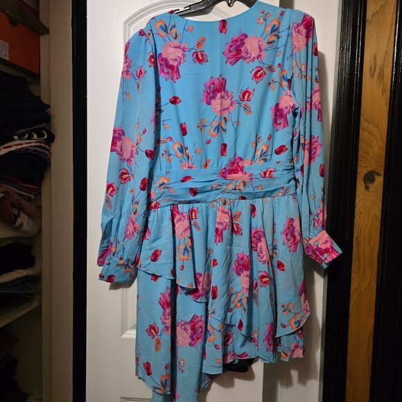 Fashion To Figure Sky Blue High-low Midi Dress W Pink Floral Design Plus Size 0 - Picture 7 of 11
